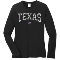 Texas  Texas State Map Flag Distressed Ladies Long Sleeve Shirt