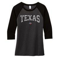 Texas  Texas State Map Flag Distressed Women's Tri-Blend 3/4-Sleeve Raglan Shirt