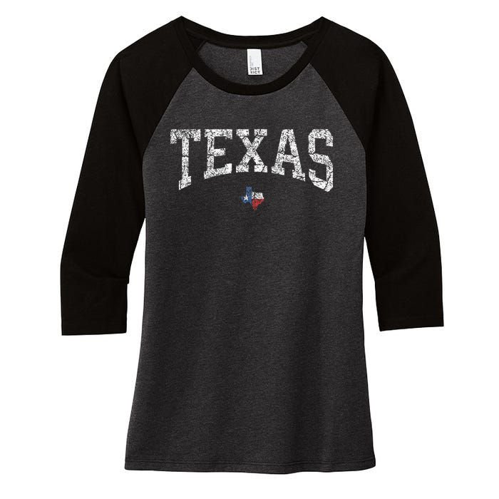 Texas  Texas State Map Flag Distressed Women's Tri-Blend 3/4-Sleeve Raglan Shirt