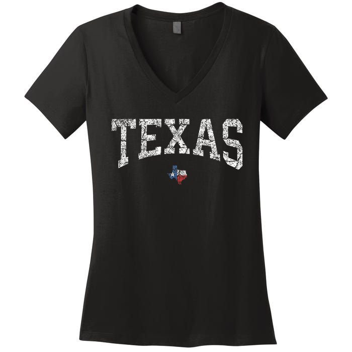 Texas  Texas State Map Flag Distressed Women's V-Neck T-Shirt