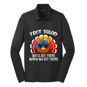 Turkey Trot Squad Funny Thanksgiving Running Silk Touch Performance Long Sleeve Polo