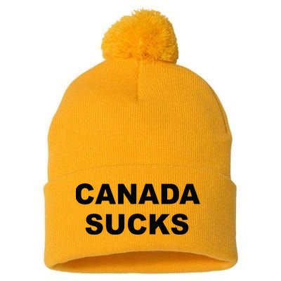 Top That Says CANADA SUCKS Funny Anti Canadian Pom Pom 12in Knit Beanie