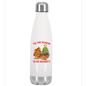 Tis The Season To Be Naughty Humping Gingerbread Love Couple Funny Gift Stainless Steel Insulated Water Bottle