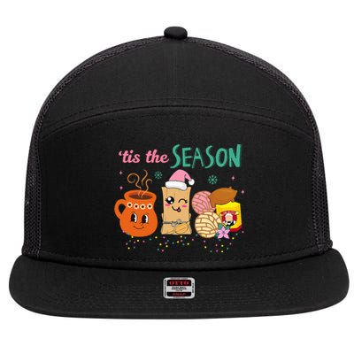 Tis The Season Concha Pan Dulce Tamales Mexican Christmas 7 Panel Mesh Trucker Snapback Hat