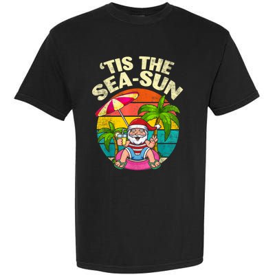 Tis The Sea Sun Santa Beach Summer Christmas In July Summer Garment-Dyed Heavyweight T-Shirt