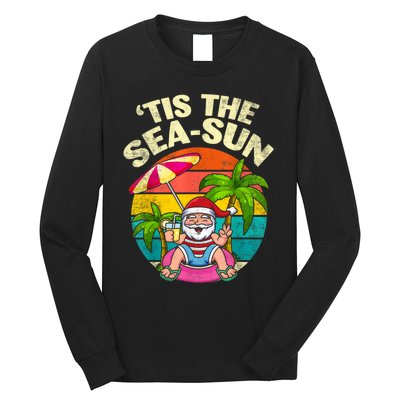 Tis The Sea Sun Santa Beach Summer Christmas In July Summer Long Sleeve Shirt