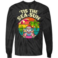 Tis The Sea Sun Santa Beach Summer Christmas In July Summer Tie-Dye Long Sleeve Shirt