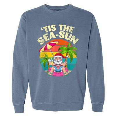 Tis The Sea Sun Santa Beach Summer Christmas In July Summer Garment-Dyed Sweatshirt