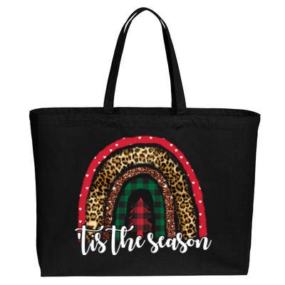 Tis The Season Holiday Rainbow Cute Christmas Cotton Canvas Jumbo Tote