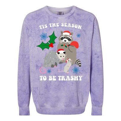 Tis The Season To Be Trashy Funny Raccoon Christmas Colorblast Crewneck Sweatshirt