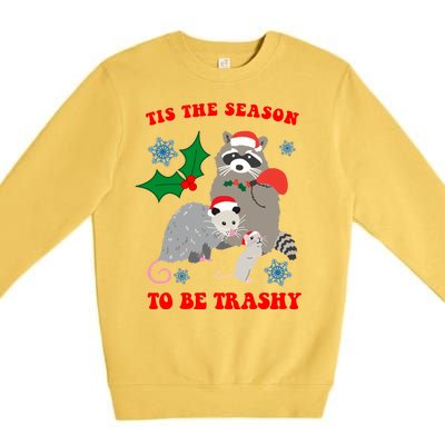 Tis The Season To Be Trashy Funny Raccoon Christmas Premium Crewneck Sweatshirt