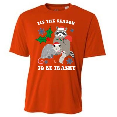 Tis The Season To Be Trashy Funny Raccoon Christmas Cooling Performance Crew T-Shirt