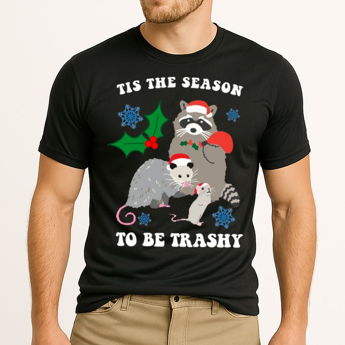 Tis The Season To Be Trashy Funny Raccoon Christmas Cooling Performance Crew T-Shirt