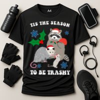 Tis The Season To Be Trashy Funny Raccoon Christmas Cooling Performance Crew T-Shirt