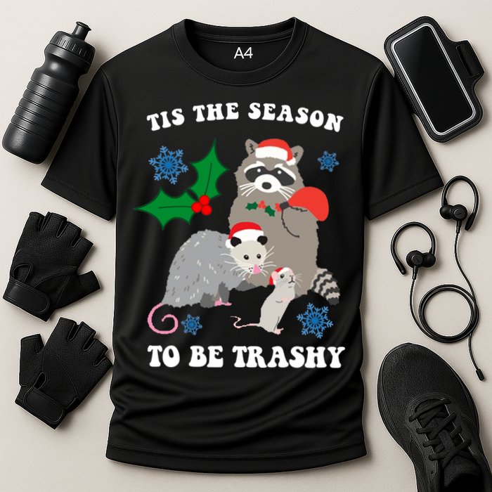 Tis The Season To Be Trashy Funny Raccoon Christmas Cooling Performance Crew T-Shirt