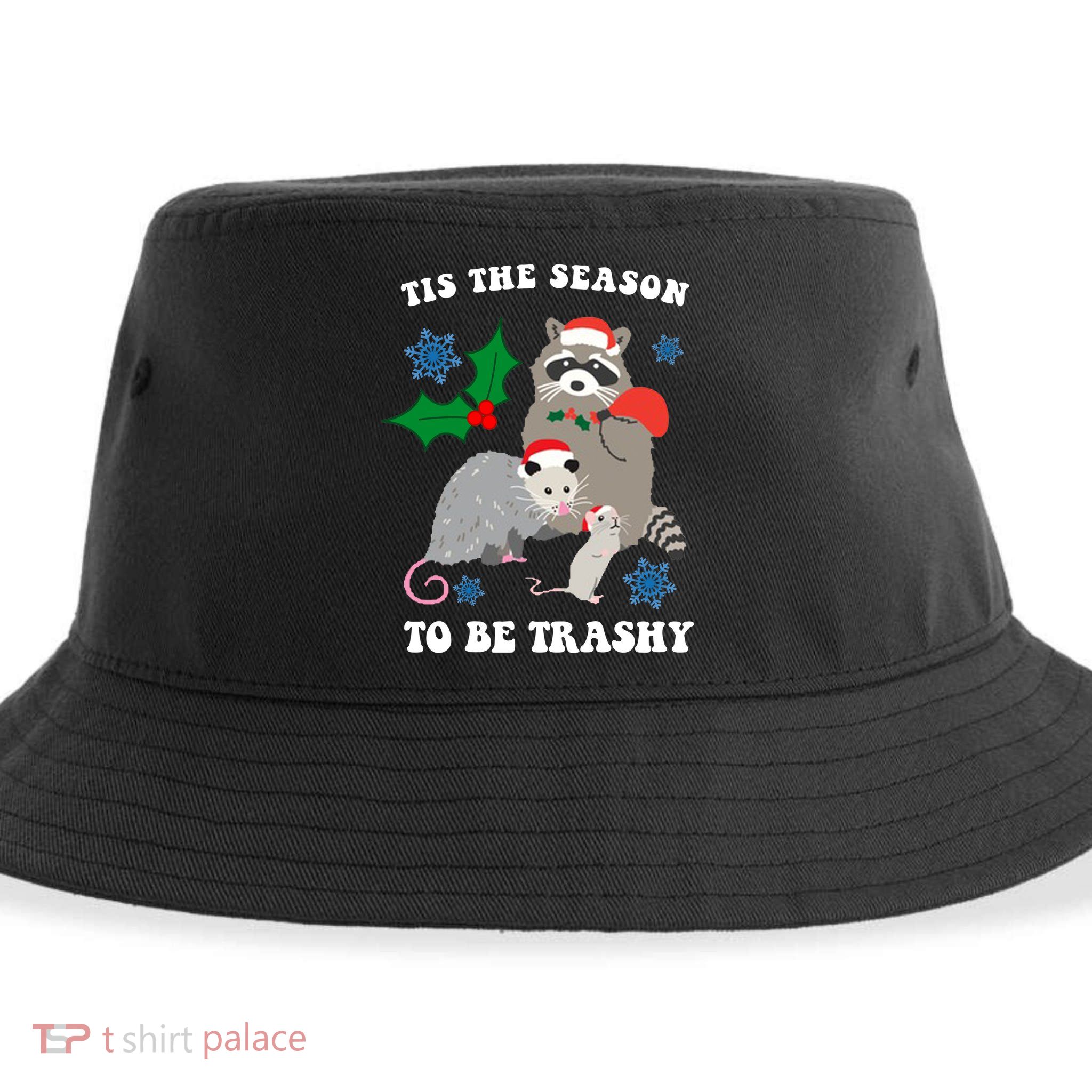 Tis The Season To Be Trashy Funny Raccoon Christmas Sustainable Bucket Hat