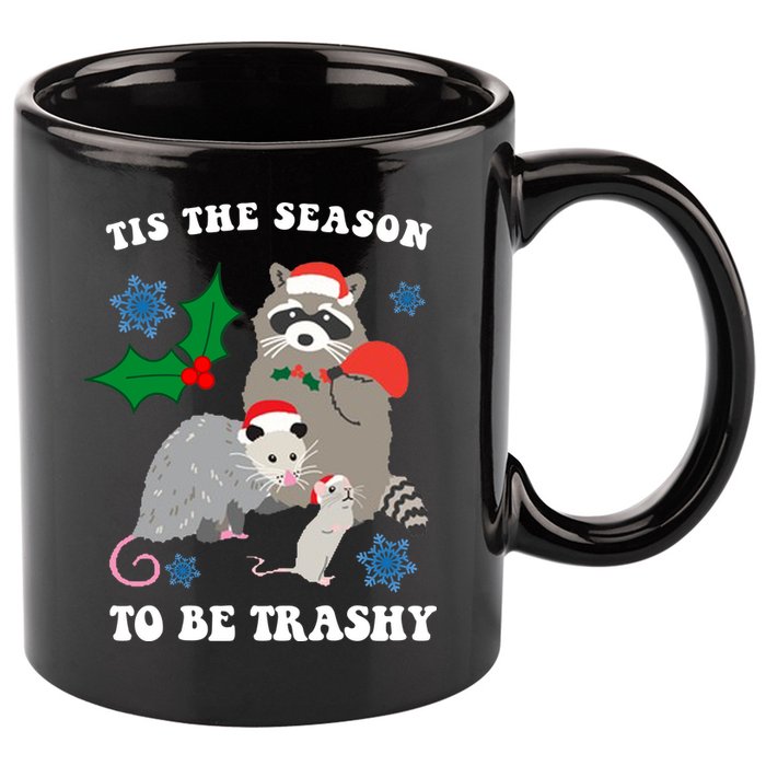 Tis The Season To Be Trashy Funny Raccoon Christmas 11oz C Handle Ceramic Mug