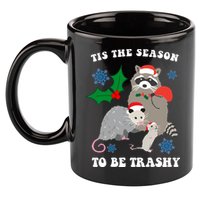 Tis The Season To Be Trashy Funny Raccoon Christmas 11oz C Handle Ceramic Mug