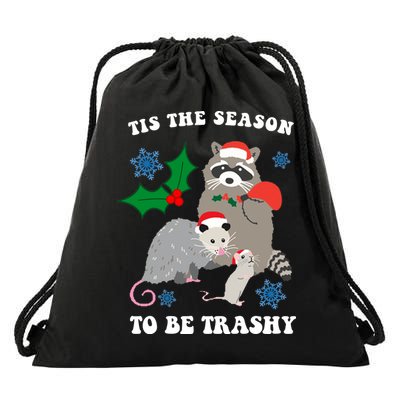 Tis The Season To Be Trashy Funny Raccoon Christmas Drawstring Bag