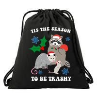 Tis The Season To Be Trashy Funny Raccoon Christmas Drawstring Bag