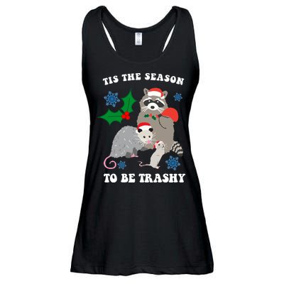 Tis The Season To Be Trashy Funny Raccoon Christmas Ladies Essential Flowy Tank
