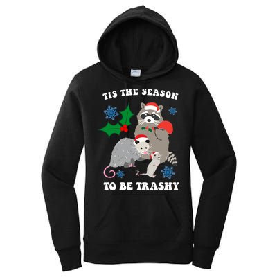 Tis The Season To Be Trashy Funny Raccoon Christmas Women's Pullover Hoodie