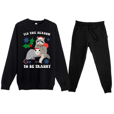 Tis The Season To Be Trashy Funny Raccoon Christmas Premium Crewneck Sweatsuit Set