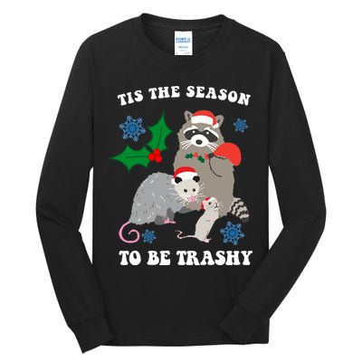 Tis The Season To Be Trashy Funny Raccoon Christmas Tall Long Sleeve T-Shirt