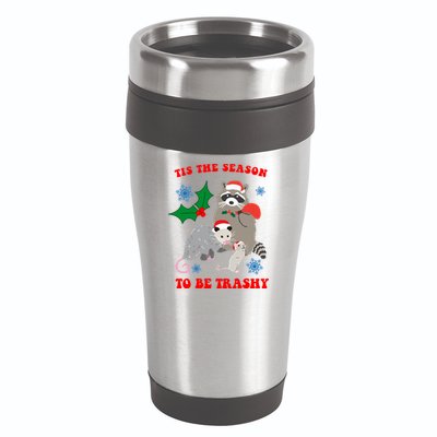 Tis The Season To Be Trashy Funny Raccoon Christmas 16oz Travel Tumbler