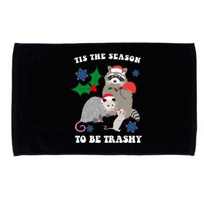 Tis The Season To Be Trashy Funny Raccoon Christmas Microfiber Hand Towel