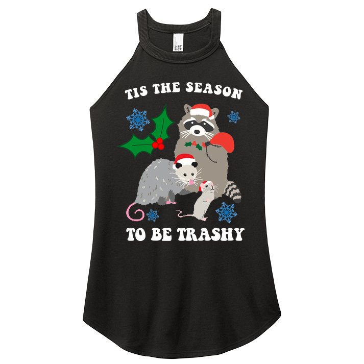 Tis The Season To Be Trashy Funny Raccoon Christmas Women's Perfect Tri Rocker Tank