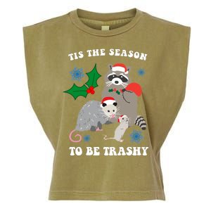 Tis The Season To Be Trashy Funny Raccoon Christmas Garment-Dyed Women's Muscle Tee