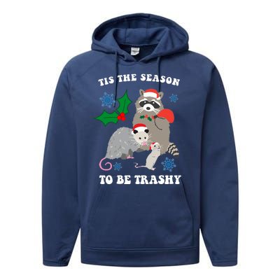 Tis The Season To Be Trashy Funny Raccoon Christmas Performance Fleece Hoodie