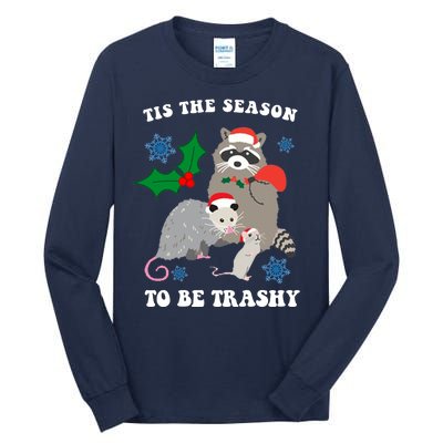 Tis The Season To Be Trashy Funny Raccoon Christmas Tall Long Sleeve T-Shirt