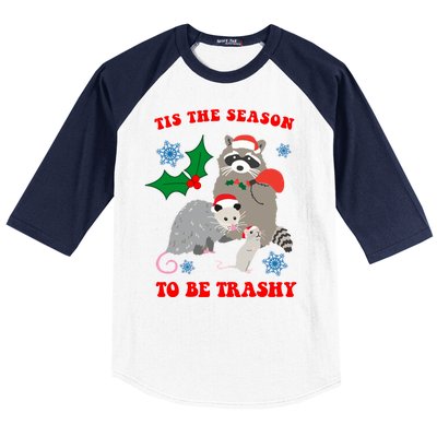 Tis The Season To Be Trashy Funny Raccoon Christmas Baseball Sleeve Shirt