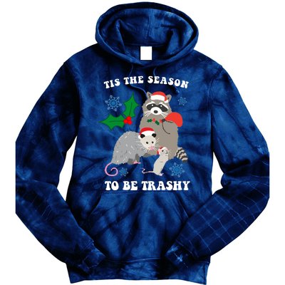 Tis The Season To Be Trashy Funny Raccoon Christmas Tie Dye Hoodie