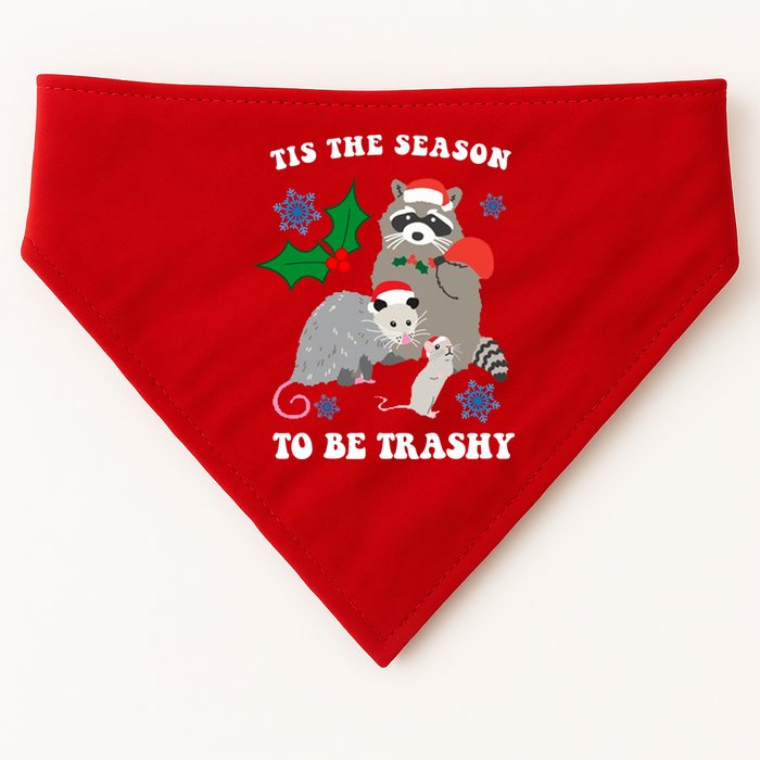 Tis The Season To Be Trashy Funny Raccoon Christmas USA-Made Doggie Bandana