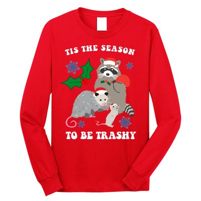 Tis The Season To Be Trashy Funny Raccoon Christmas Long Sleeve Shirt