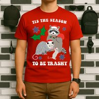 Tis The Season To Be Trashy Funny Raccoon Christmas T-Shirt