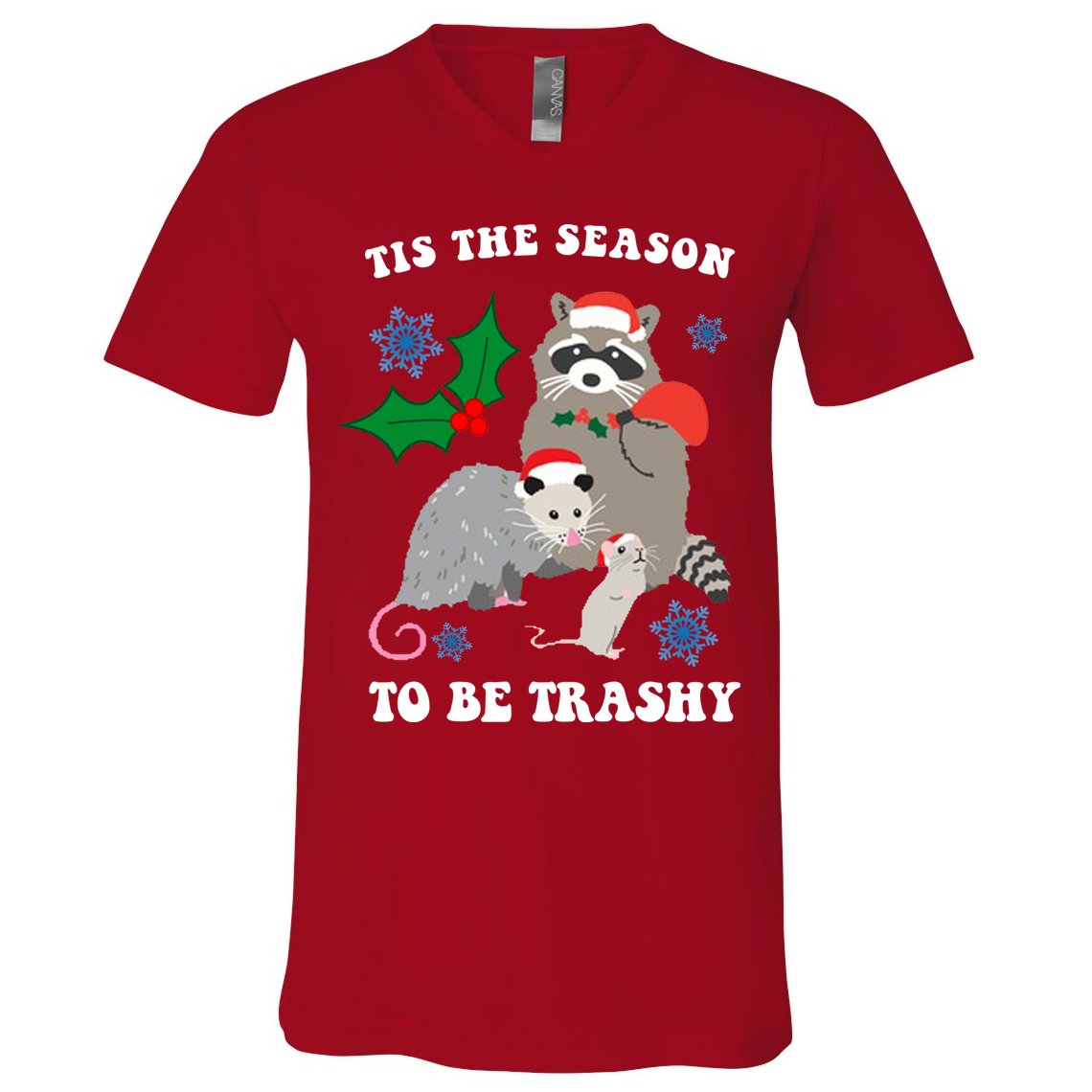 Tis The Season To Be Trashy Funny Raccoon Christmas V-Neck T-Shirt