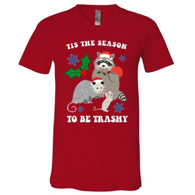 Tis The Season To Be Trashy Funny Raccoon Christmas V-Neck T-Shirt