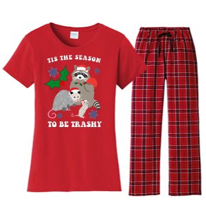 Tis The Season To Be Trashy Funny Raccoon Christmas Women's Flannel Pajama Set