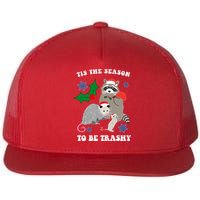 Tis The Season To Be Trashy Funny Raccoon Christmas Flat Bill Trucker Hat