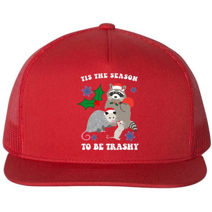 Tis The Season To Be Trashy Funny Raccoon Christmas Flat Bill Trucker Hat