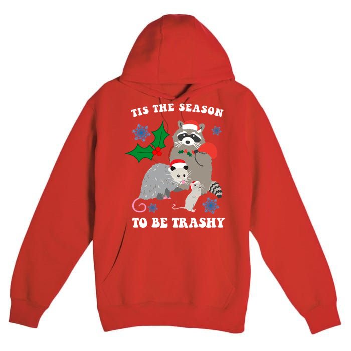 Tis The Season To Be Trashy Funny Raccoon Christmas Premium Pullover Hoodie