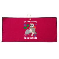 Tis The Season To Be Trashy Funny Raccoon Christmas Large Microfiber Waffle Golf Towel