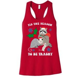 Tis The Season To Be Trashy Funny Raccoon Christmas Women's Racerback Tank