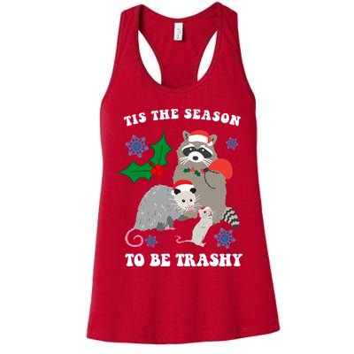 Tis The Season To Be Trashy Funny Raccoon Christmas Womens Tank Top