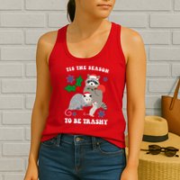 Tis The Season To Be Trashy Funny Raccoon Christmas Womens Tank Top