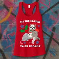 Tis The Season To Be Trashy Funny Raccoon Christmas Womens Tank Top